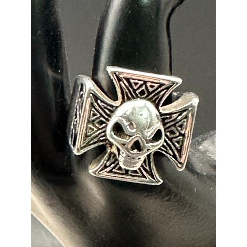 Skull Maltese Cross Ring Stainless Steel Goth Biker Size 9
